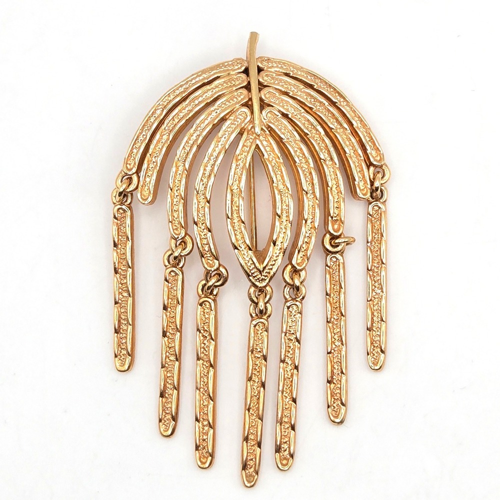 Sarah‎ Coventry Vintage Gold Tone Textured Fan Dangle Brooch Pin COVENTRY